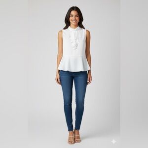Nanette Lepore White Sleeveless Ruffle Peplum Blouse